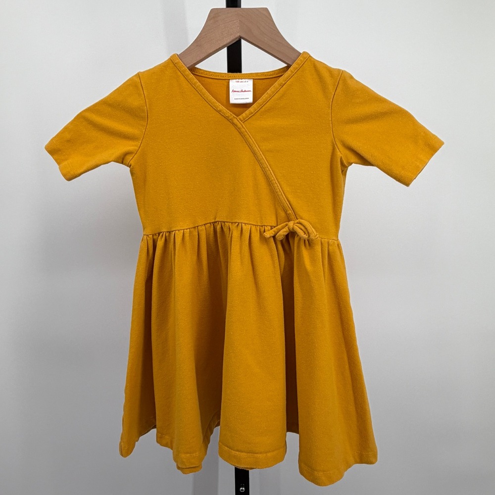Hanna Andersson Rising Wrap Knit Dress Mustard Yellow Size 4 100cm‎ Boho